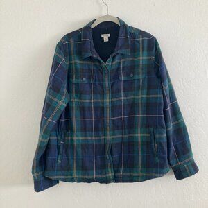 LL Bean Fleece Sherpa Lined Scotch Plaid Flannel Long Sleeve Snap Chore Shirt